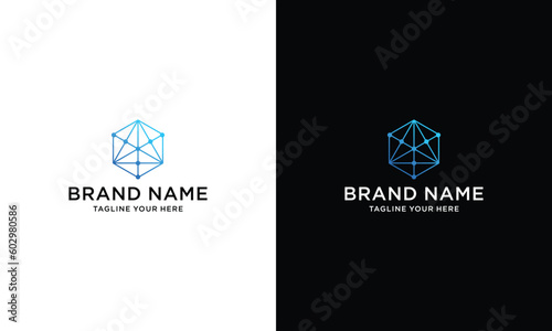 Abstract hexagon geometric technology logo design with dot and circuit symbol