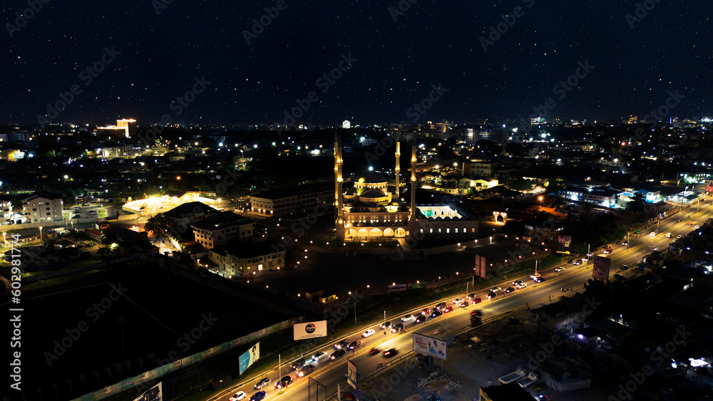 Ghana National Mosque at night 