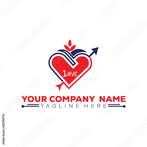 Love logo design template. Heart and arrow vector icon. Love logo.