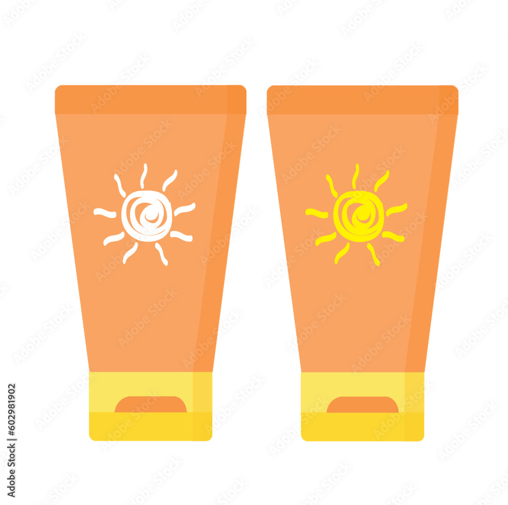 Icono de protector solar. Botella de plástico de protección solar. Vista de frente y de cerca. Vector