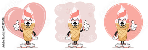 Cute Cartoon IceCream Moscot isolated on a Pink & Peach 3 backgrounds