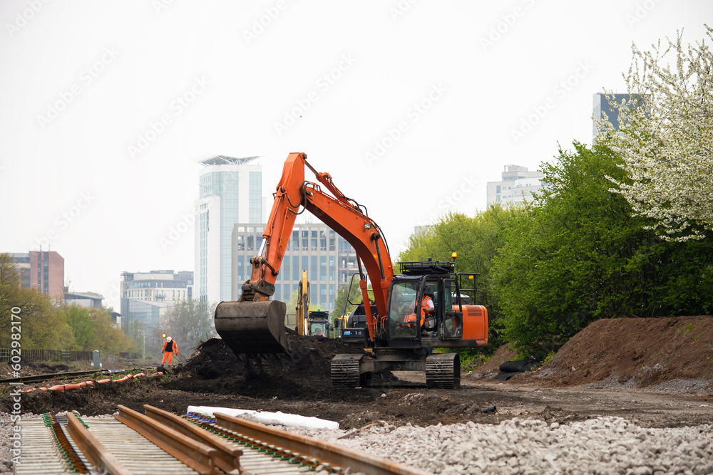 rail track construction, team work on railway rail track construction, team work on railway