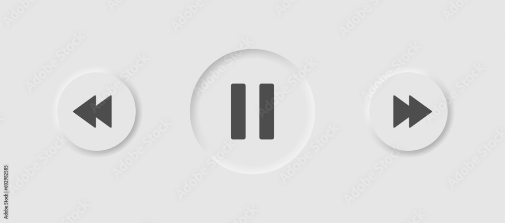 Music player interface icon in neumorphism style. Icons for business, white UI, UX. Song symbol. Next, podcast, media player. Neumorphic style. Vector illustration. Music player interface icon in neumorphism style. Icons for business, white UI, UX. Song symbol. Next, podcast, media player. Neumorphic style. Vector illustration.
