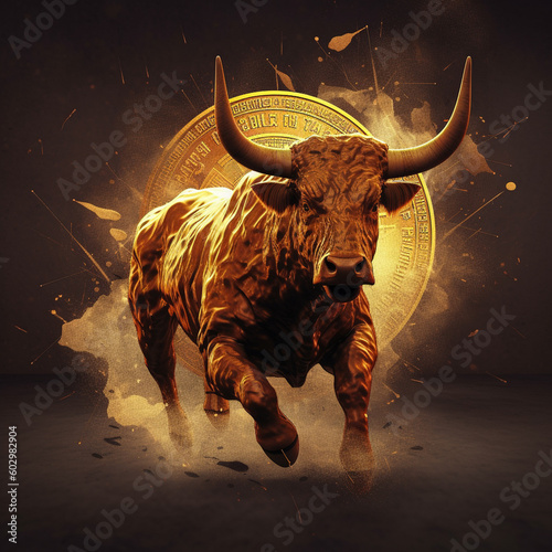 bull on the background of bitcoin
