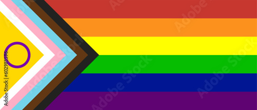 New Progress Pride Rainbow Flag. Symbol of LGBT community. New Updated Intersex Inclusive Progress Pride Flag. Vector illustration