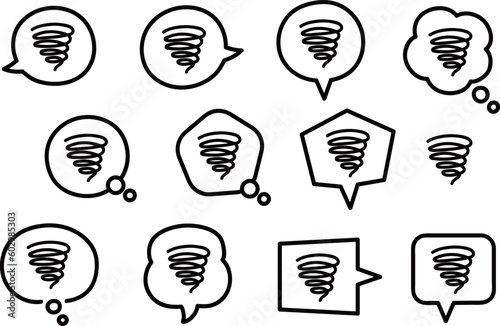 Set of hand-drawn speech bubbles and dizzy signs for a comic design, vector illustration.