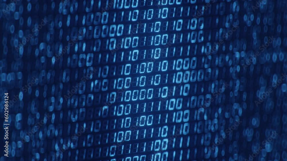 Blue digital binary data on a computer screen. Seamless loop 3D render animation Blue digital binary data on a computer screen. Seamless loop 3D render animation