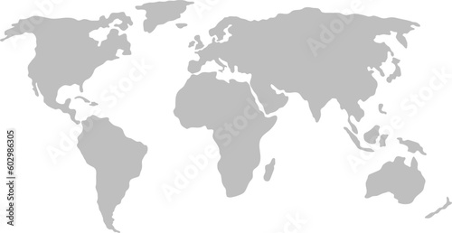 Gray simplified world map  Europe and Africa centered 