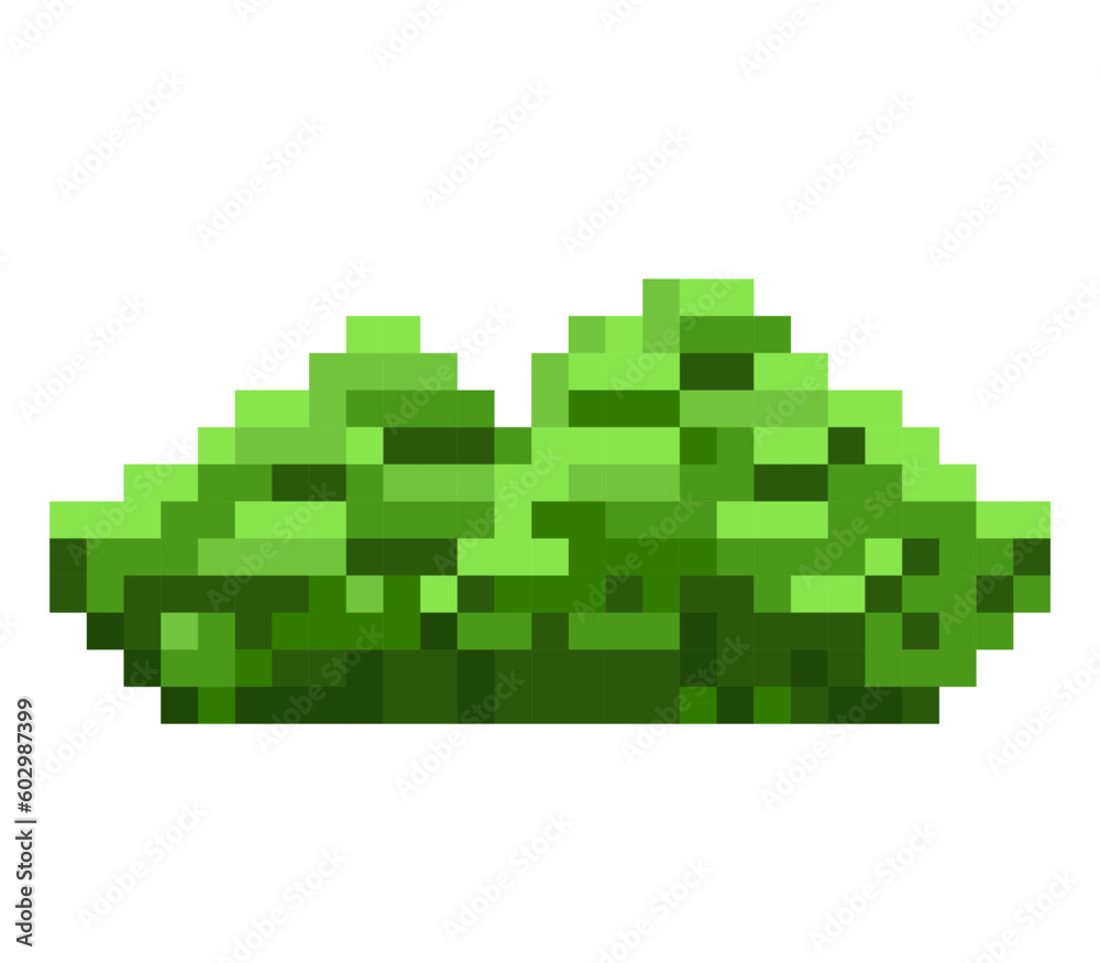 Green bush pixel art. Vector grass.The concept of games background.