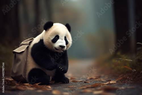 cute panda wearing a bag