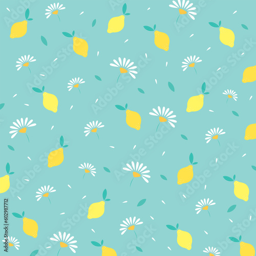 Amazing seamless floral and fruit pattern with bright colorful, flowers and leaves on a light blue background. The elegant the template for fashion prints. Modern floral background. Folk style.