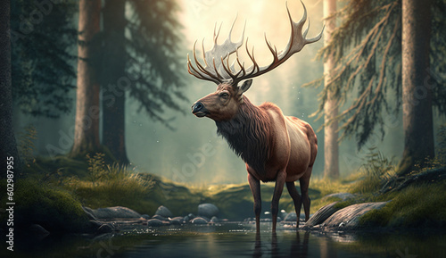 Elk animal horn jungle pictures AI Generated Photo