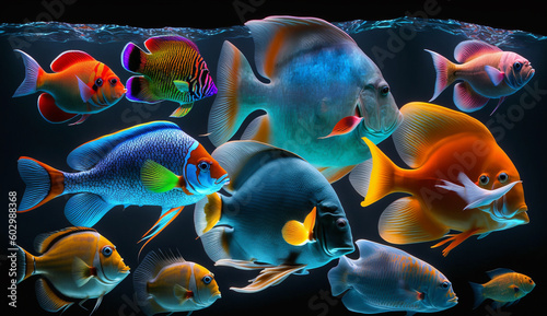 Many colorful fish underwater aquarium AI Generated pictures