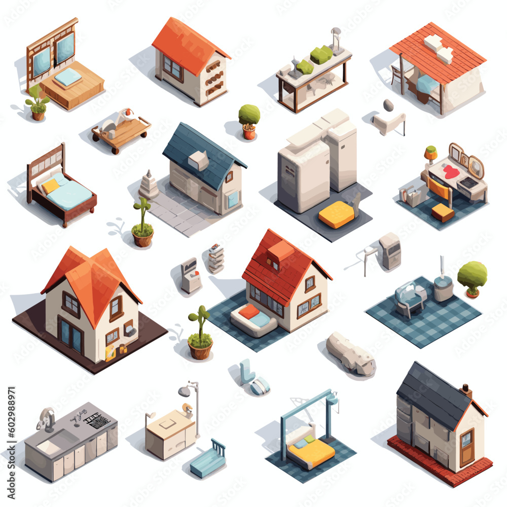 Rooms set isometric vector tile isolated Rooms set isometric vector tile isolated