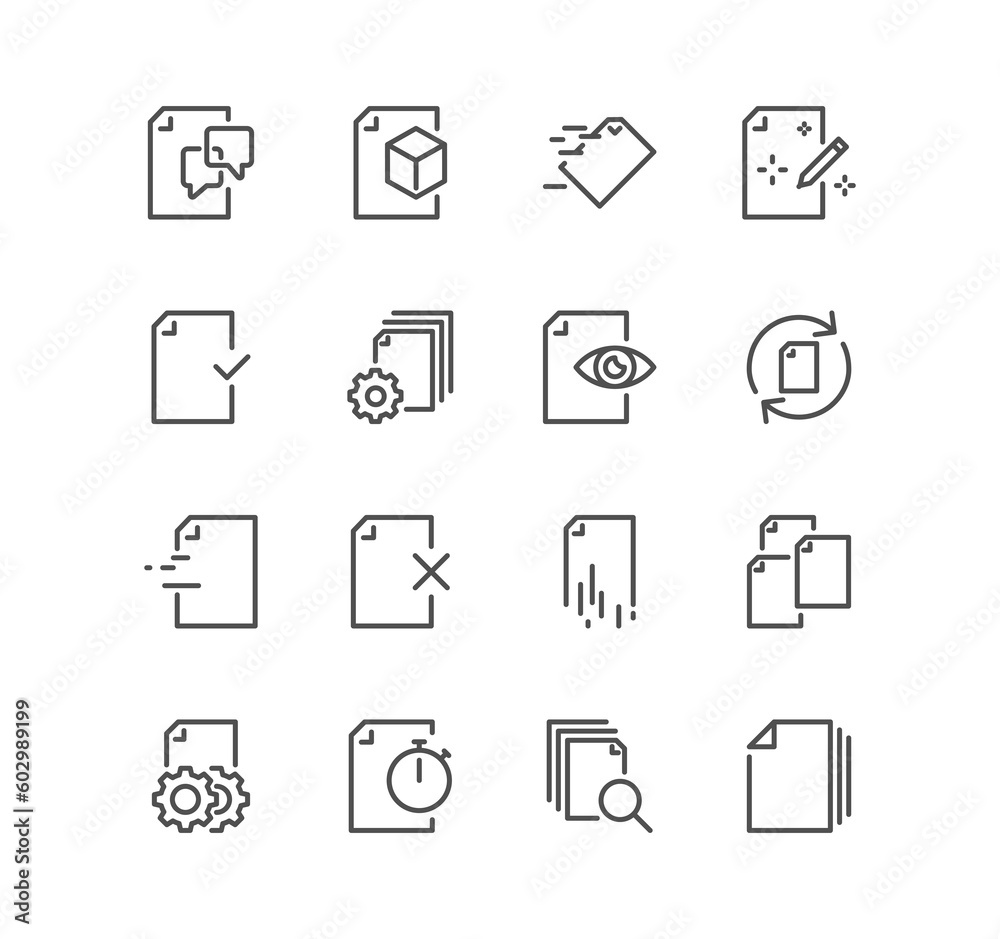 Set of document flow management related icons, form, data, document, batch processing, bureaucracy and linear variety symbols. Set of document flow management related icons, form, data, document, batch processing, bureaucracy and linear variety symbols.