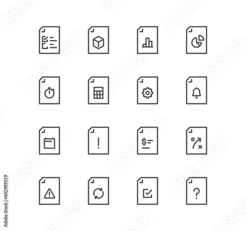 Set of document flow management related icons, form, data, document, batch processing, bureaucracy and linear variety symbols.