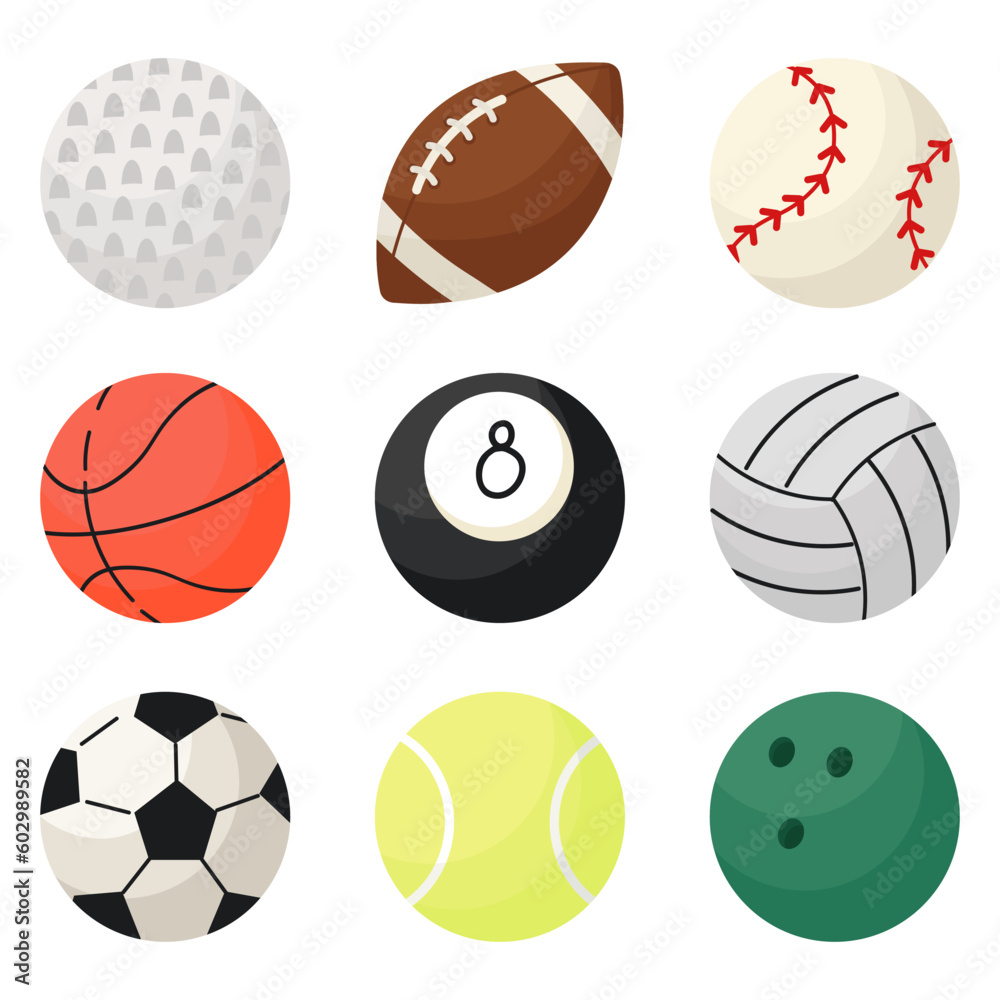 A set of cartoon style sport balls.