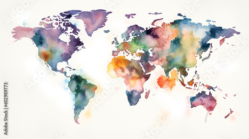 watercolor world map aquarelle illustration. Generative ai