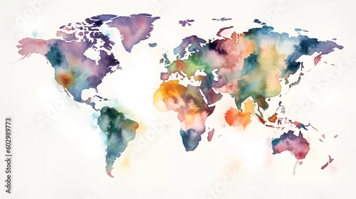 Obraz watercolor world map aquarelle illustration. Generative ai