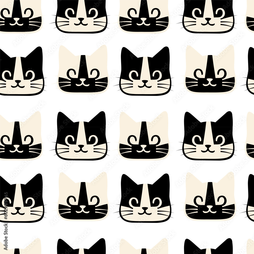 A set of seamless backgrounds, stylized cat heads in two colors, inversion. Vector Graphics A set of seamless backgrounds, stylized cat heads in two colors, inversion. Vector Graphics