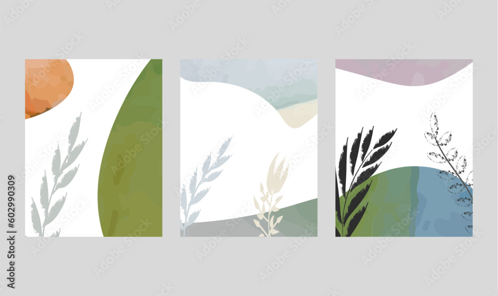 set of banners with grass and flowers