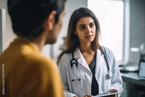 Generative AI, A doctor talks to a man in a hospital room.