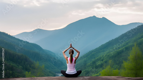 Fotografie, Obraz Young woman doing yoga outdoor