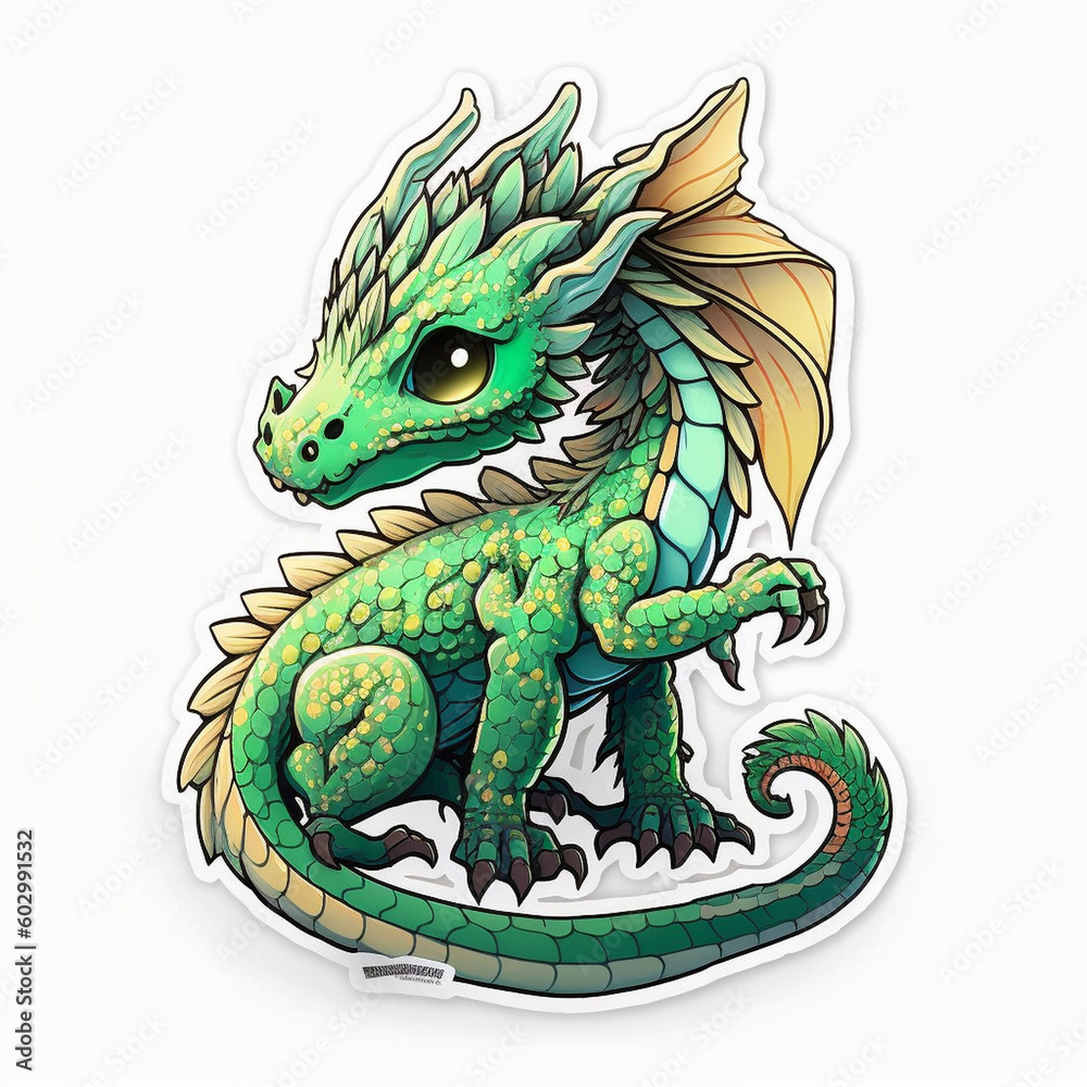 Fototapeta premium Dragon Illustration Sticker Generative AI