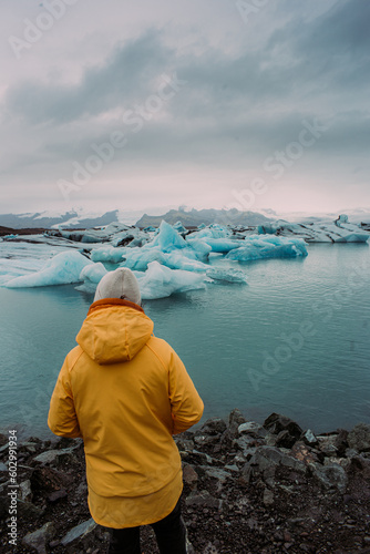 person on the glacier beach in Iceland