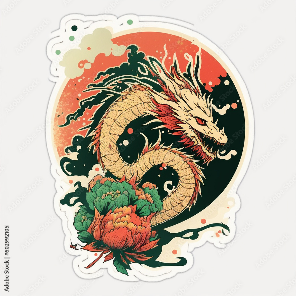 Dragon Illustration Sticker Generative AI