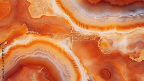 Generative AI, natural volcanic agate stones close-up light orange, apricot crush and golden texture. Wallpaper background, quartz marble, decorative rock pattern. photo