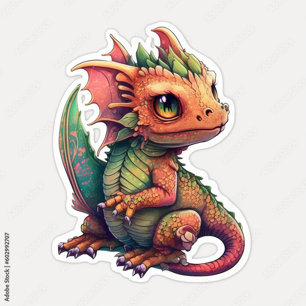 Fototapeta premium Dragon Illustration Sticker Generative AI