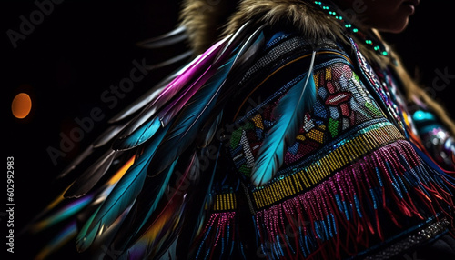 Vibrant colors of peacock feathers in motion generated by AI