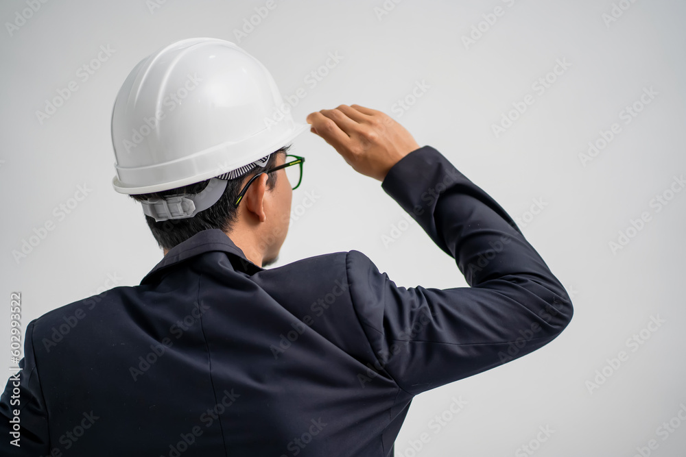 Portrait of Asian Male Engineer Showing Working Gesture with Isolated White Background Portrait of Asian Male Engineer Showing Working Gesture with Isolated White Background