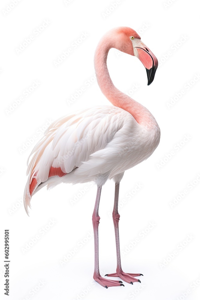 Fototapeta premium Pink flamingo isolated on white background. Generative AI
