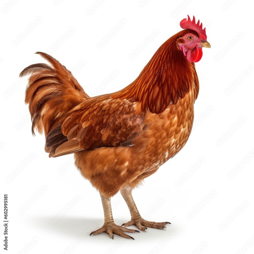 Full body brown chicken ,hen isolated on white background. Generative AI