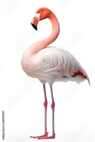 Pink flamingo isolated on white background. Generative AI © Marharyta