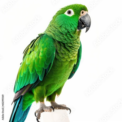 Green parrot isolated on white background. Generative AI