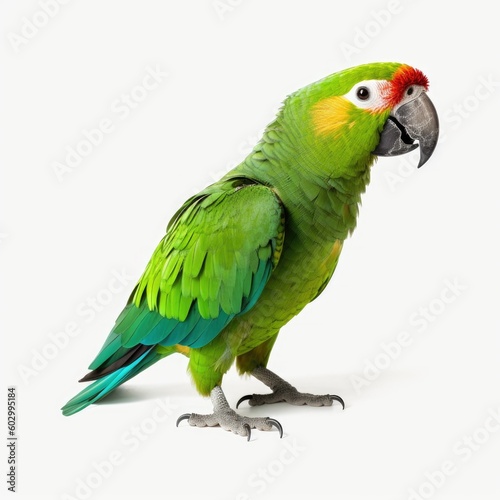 Green parrot isolated on white background. Generative AI © Marharyta