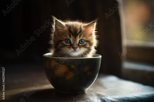 ティーカップに入った子猫