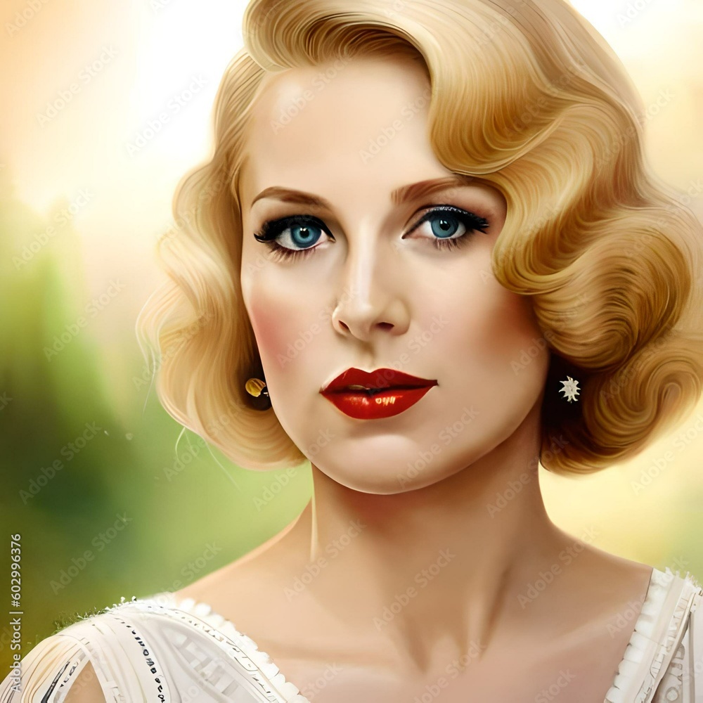 Fototapeta premium Pinup, Closeup, 1930s Dress, Generative AI