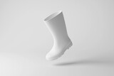 White wellington boot on white background. Illustration of the concept of minimalism, fashion and shoe industry