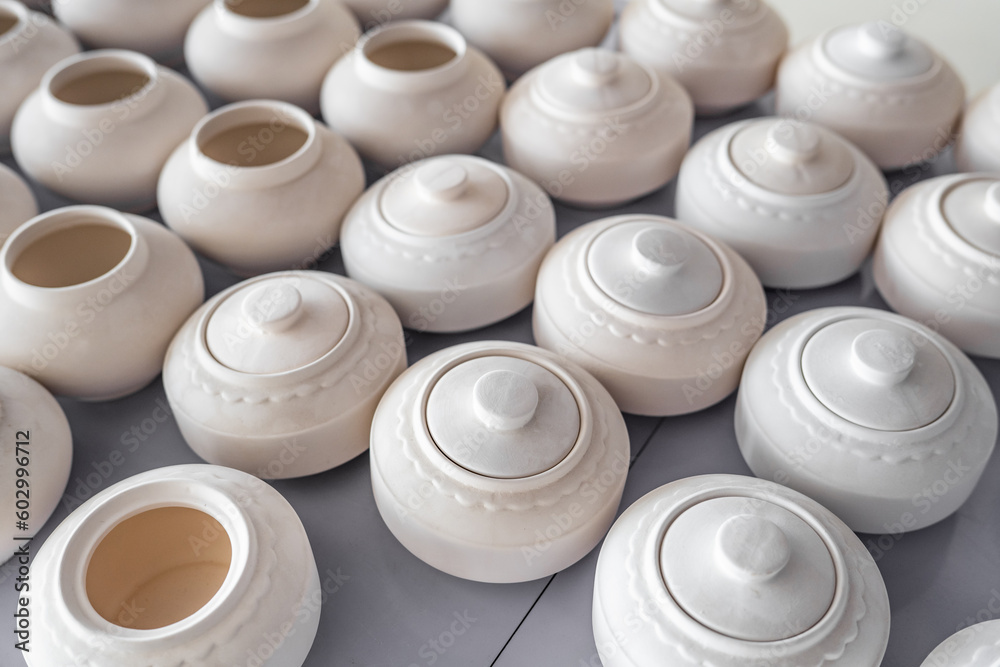 Ceramic bisques on an iron frame at a factory in Liling, China Ceramic bisques on an iron frame at a factory in Liling, China