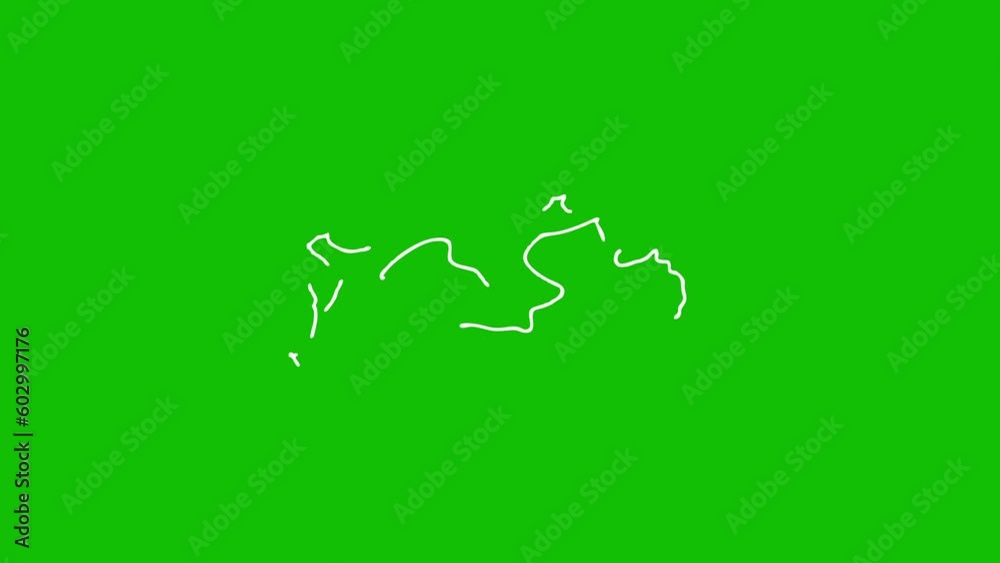 Animation of hand-drawn white energy lines with motion blur on the green screen background. Looped video. Vector illustration on green background.