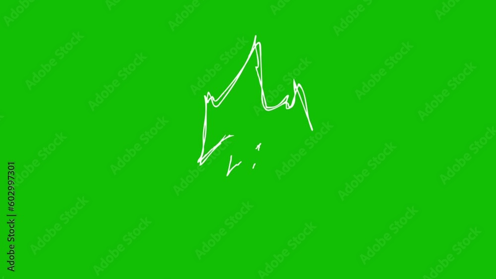 Animation of hand-drawn white energy lines with motion blur on the green screen background. Looped video. Vector illustration on green background.