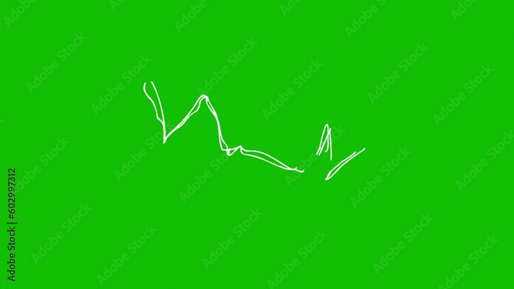 Animation of hand-drawn white energy lines with motion blur on the green screen background. Looped video. Vector illustration on green background.