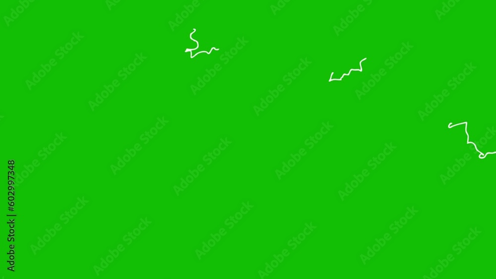 Animation of hand-drawn white energy lines with motion blur on the green screen background. Looped video. Vector illustration on green background.