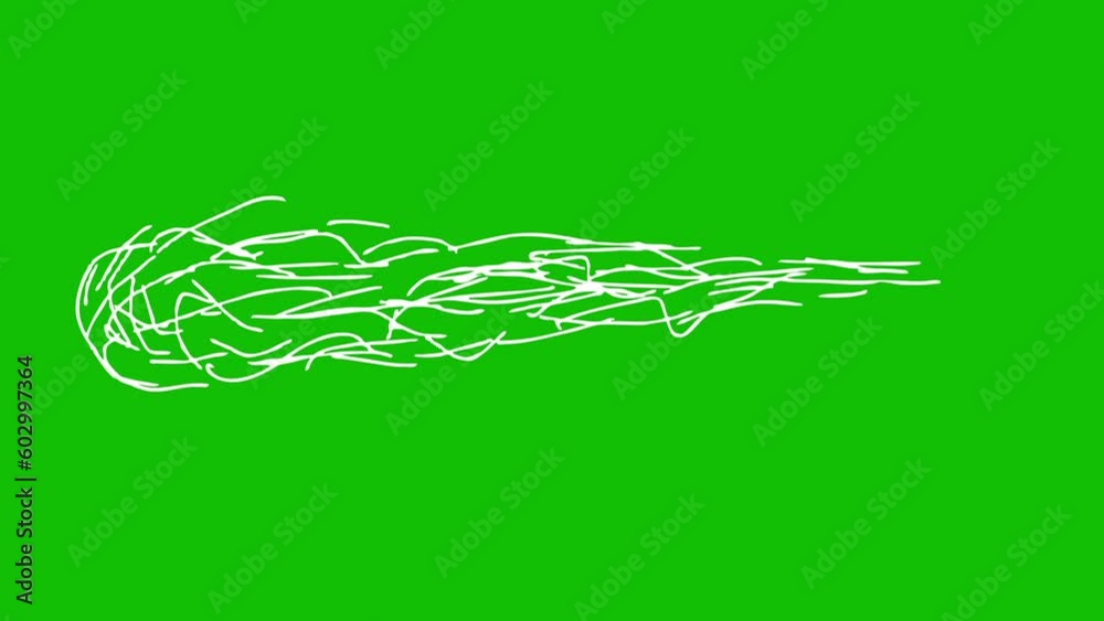 Animation of hand-drawn white energy lines with motion blur on the green screen background. Looped video. Vector illustration on green background.