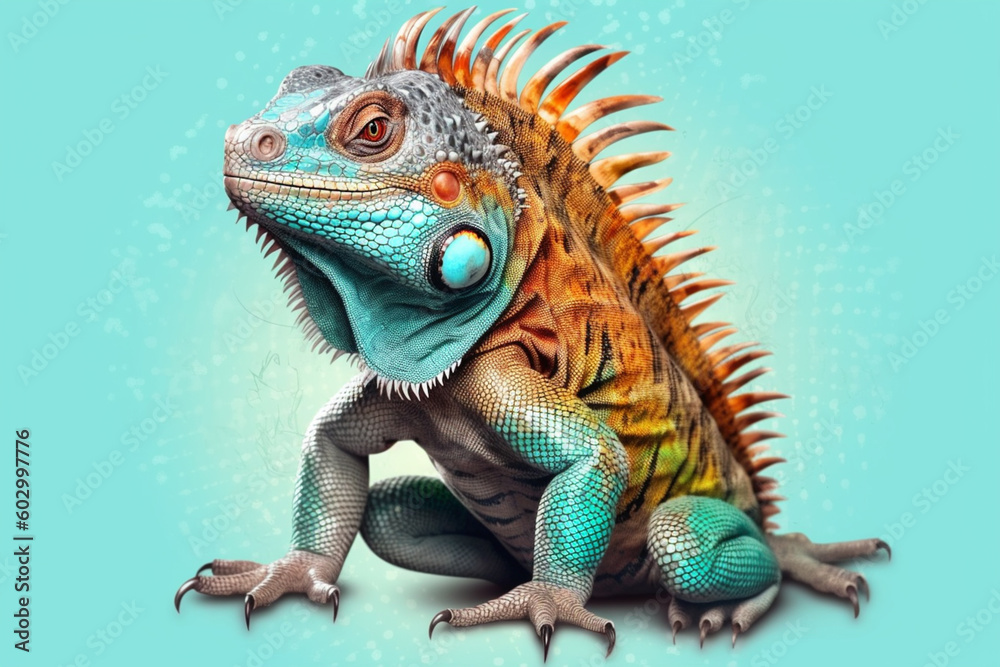 Fototapeta premium Pet concept. beautiful iguana on transparent background. generative AI