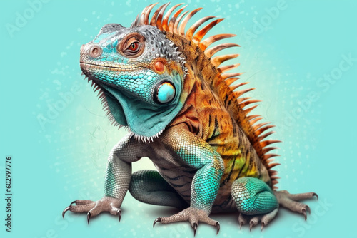 Pet concept. beautiful iguana on transparent background. generative AI © kanurism